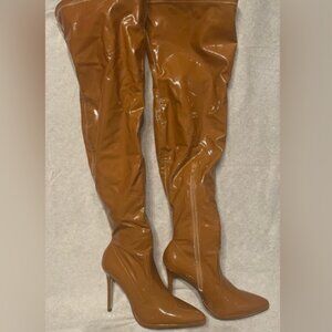 Thigh high faux leather boots